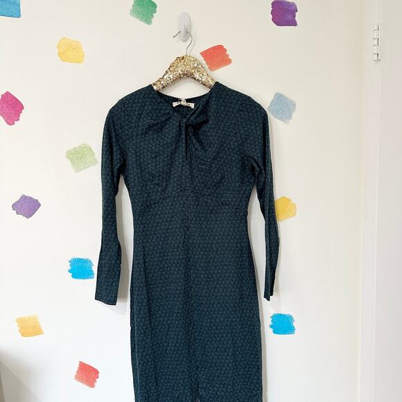 US 6P Boden Turquoise Print Long Sleeve Midi Dress NWT - Picture 1 of 6